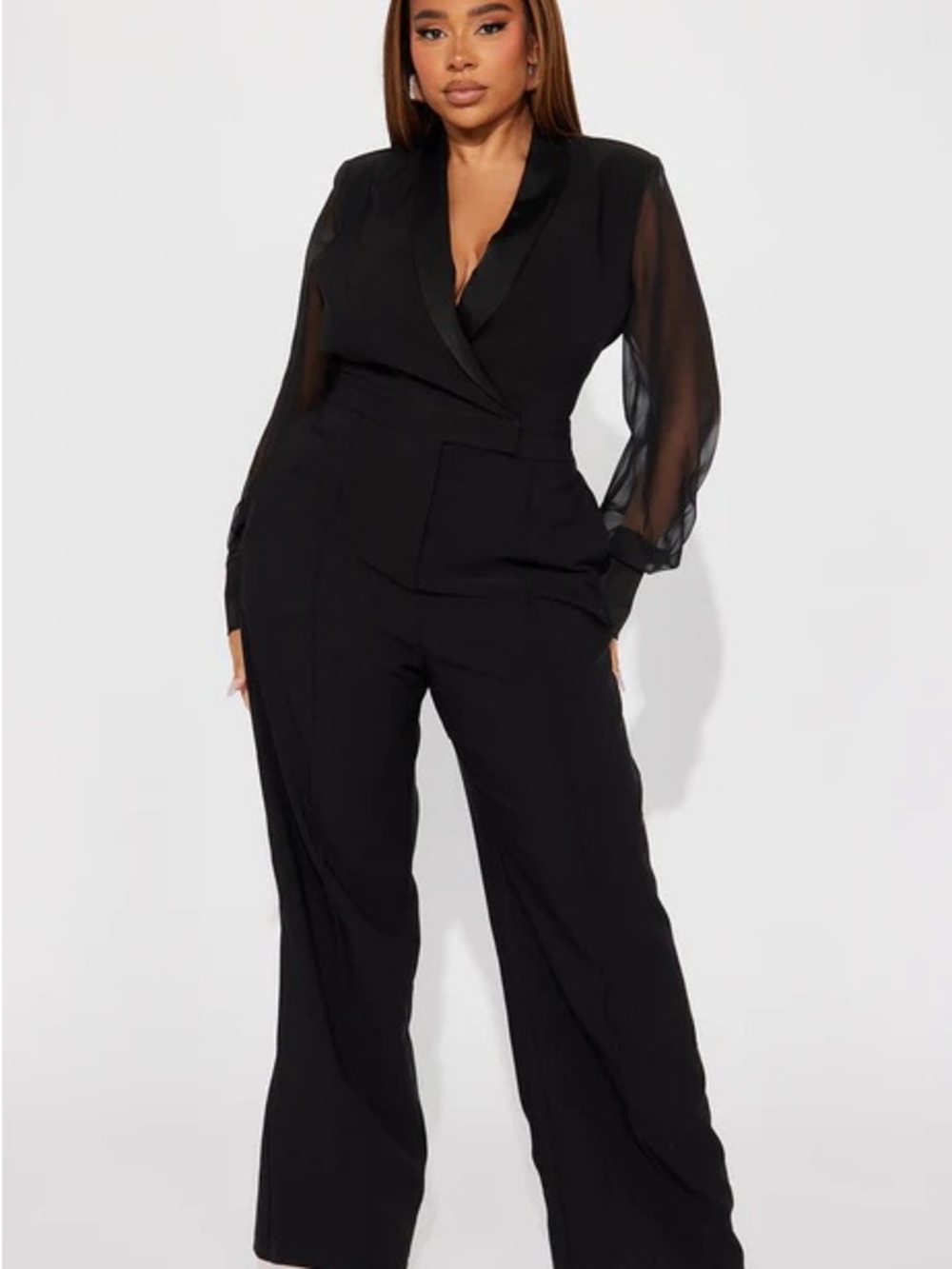 The Main Season Black Sheer-Sleeve Tailored Jumpsuit 1X NWT